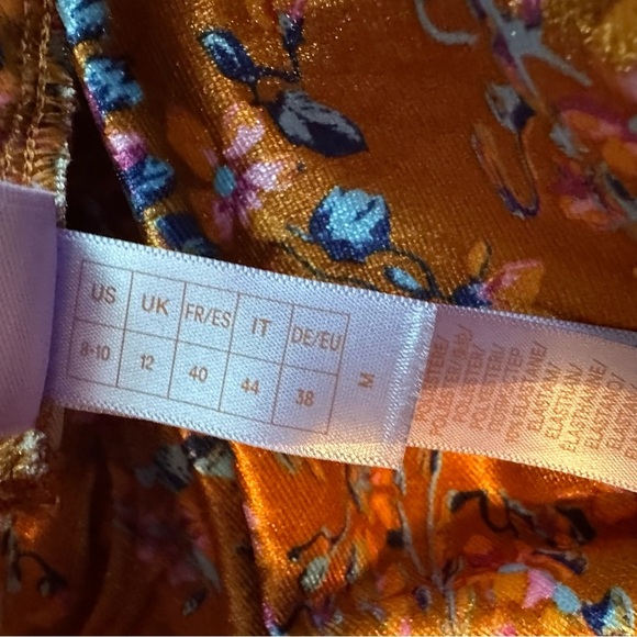 NEW Savage Fenty Psychedelic Velvet Slip Mini Dress Open Back M Orange Floral - Picture 11 of 14